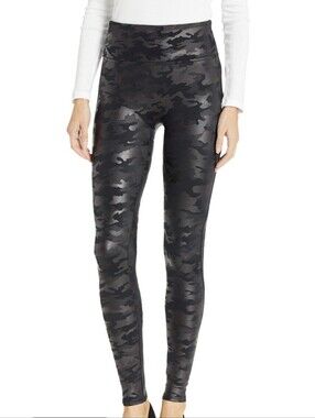SPANX Faux Leather Black & Silver Grey Leggings